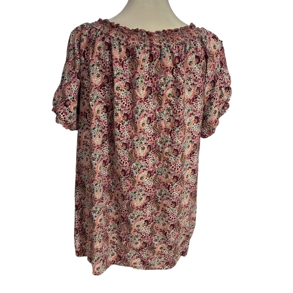 Faded Glory Womens XL Pink Paisley Floral Rayon Boho Peasant Blouse Top - Picture 2 of 6